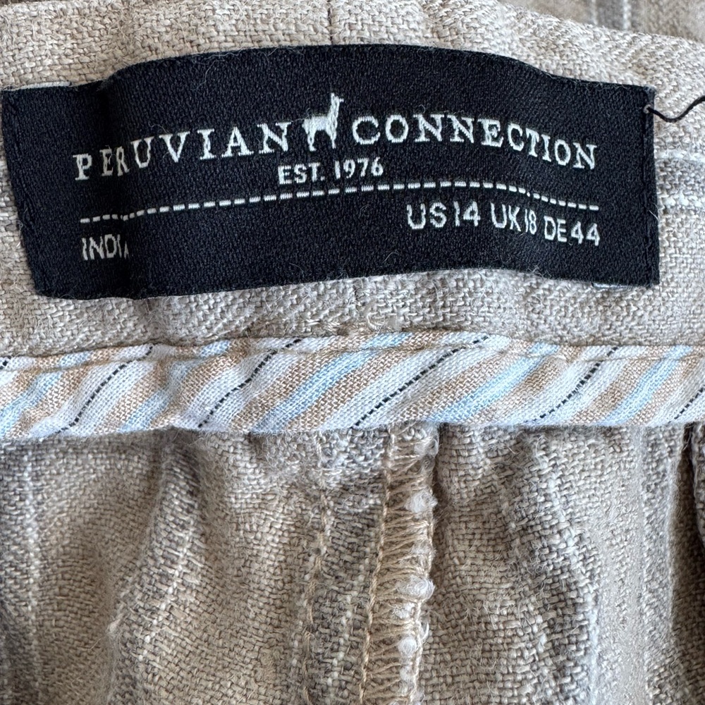 Peruvian Connection 100% Linen Brown Tan Women Shorts 14 Pockets Lightweight - Picture 2 of 10